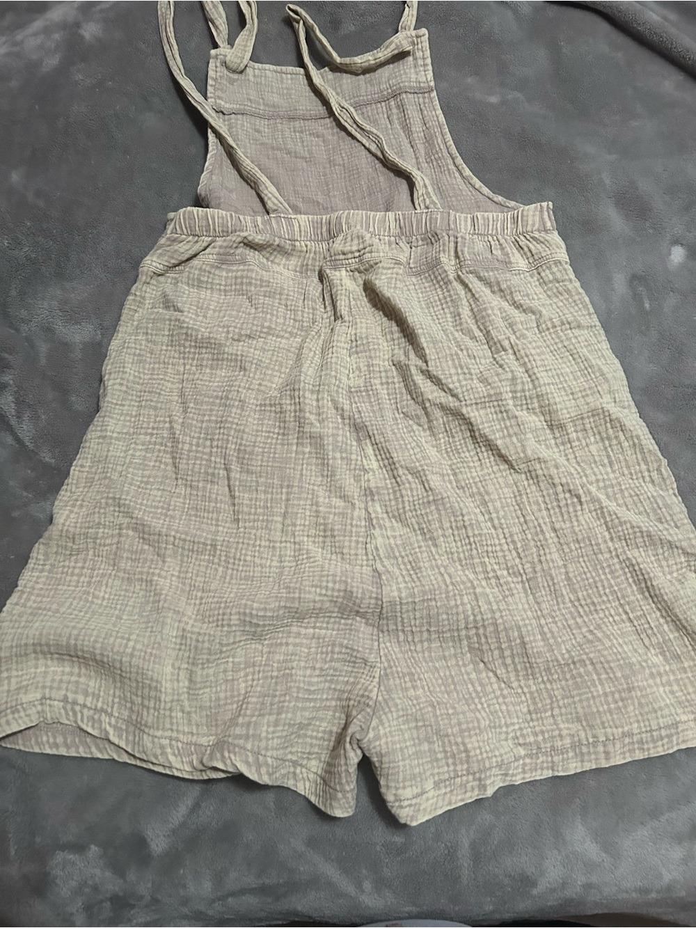 Zenana Outfitters Light Beige Gauze Romper with Tie Straps - Picture 2 of 3